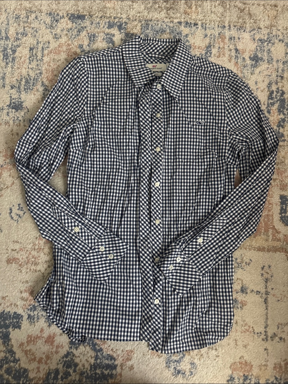 Vineyard Vines Navy and White Gingham Button-Down Shirt